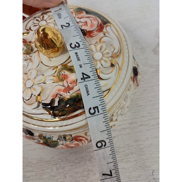 Vintage Capodimonte Bernini Porcelain Cherub Footed Lidded Hand Painted Dish - Picture 8 of 9